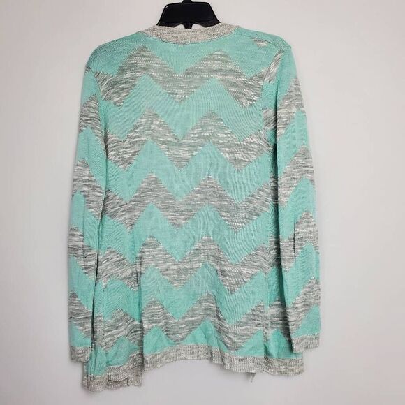 Say What? Juniors Size Small Teal/Gray Chevron Stripe Cardigan Sweater - Picture 5 of 5